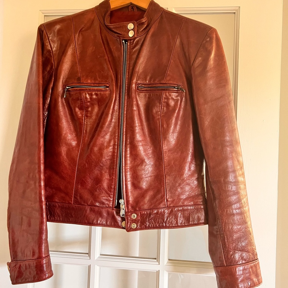 Gorgeous Vintage Women's Red/Brown Leather Jacket maybe 1970’s made in England